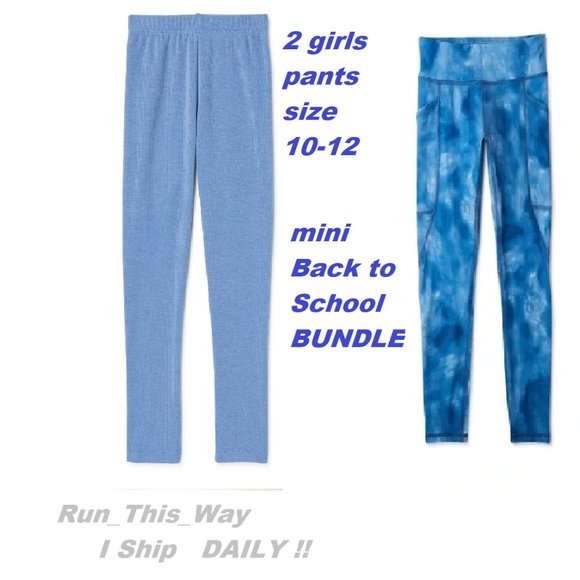 2 girls BLUE leggings Back to School bundle 1 tie dye w/pockets 1 cozy soft blue - Picture 1 of 4